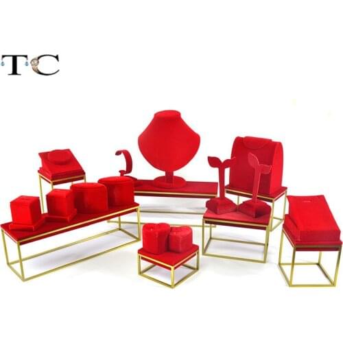 High Quality Stainless Steel Red Velvet Jewelry Earring display Necklace showcase Jewellery Display Rack stand holder Style 2