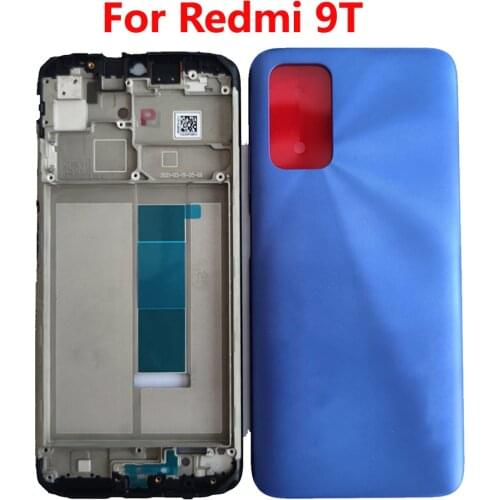 For Xiaomi Redmi 9T Front Frame Middle Bezel Plate Rear Battery Cover Door Housing Case With Adhesive