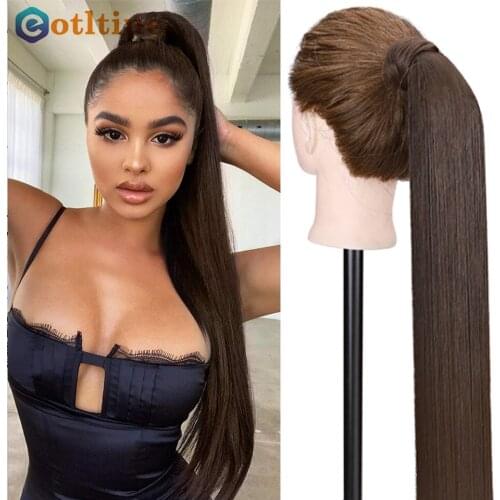 MIRONICA Long Ponytail Hairpiece Wrap on Hair Extensions Human Hair With Clip Ponytail Straight Ombre Color Remy Hair Pony Tail