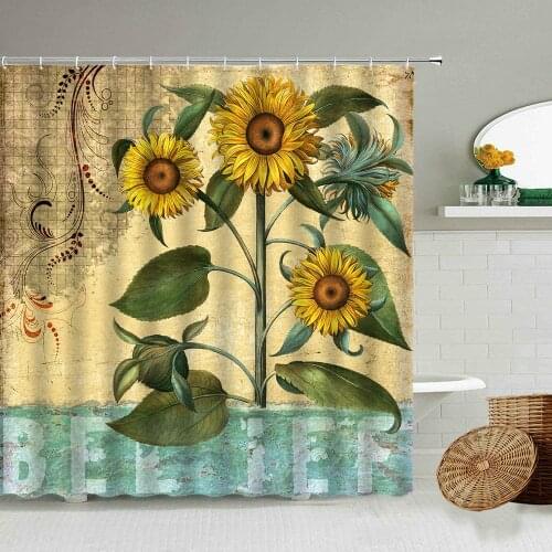 European And American Retro Sunflower Rose Romantic Flower Shower Curtain English Creative Bathroom Decoration Waterproof Screen