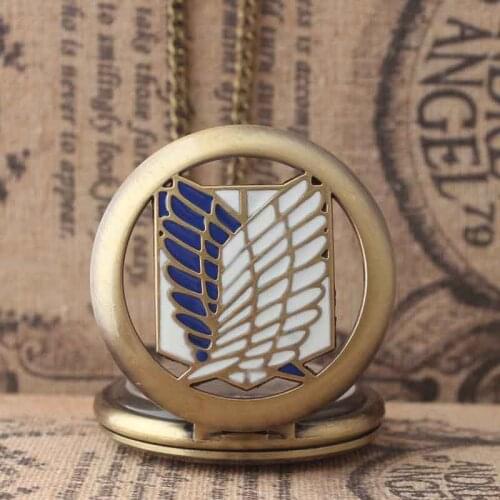 Anime Attack on Titan Pocket Watch Cosplay Levi Ackerman Wings Liberal Logo Retro Watch
