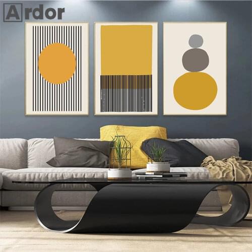 Gray And Black Lines Stripes Yellow Wall Art Canvas Painting Minimalist Posters Prints Mustard Colors Pictures Living Room Decor