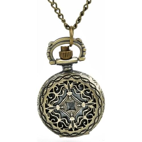 Chinese Knot Engraved Pattern Design Pocket Watches Retro Bronze Hollow Lovely Gift Chain antiques