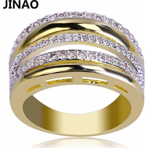 JINAO Hip Hop New Fashion Gold Color Iced Out Bling Micro Pave Cubic Zircon Ring 13mm Width 7,8,9,10 Five Sizes For Female