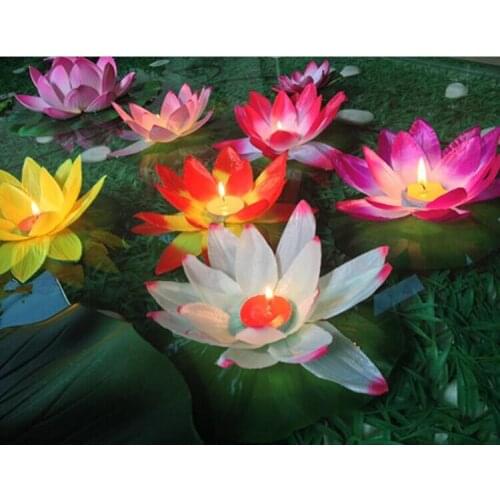 Beautiful Floating Water Blessing Silk Lotus Candle Lamp White Red Pink Blue Purple Wishing Lantern for Wedding Event Party Supp