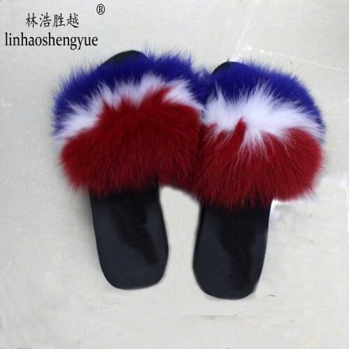 Linhaoshenyue 2020 hot real fox fur Slipper for women home shoes Suitable for summer and autumn