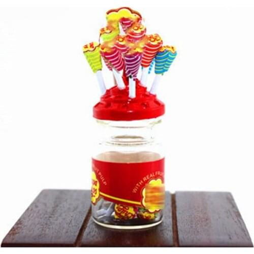10pcs 1:12 Miniature Food Mini Lollipops With Case Holder Candy For Doll Dollhouse Kitchen Accessories Dessert Sugar
