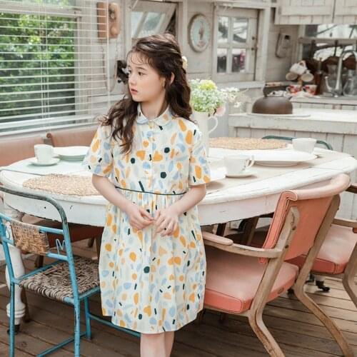 Fashion Floral Kids Dresses for Girls Cotton Teen Dress Children Baby 2021 Summer Pattern Button Toddler Clothing,#6292