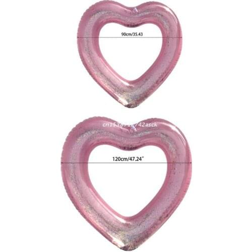 77JE Love Heart Inflatable Pool Rose Gold Glitter Swim Ring Swimming Tool