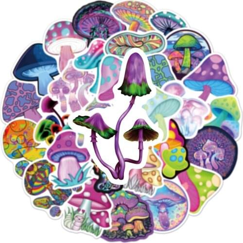 50PCS Cartoon Psychedelic Mushroom Sticker Cute Color Magic Plant Funny Anime Stickers Phone Laptop Scrapbooking Stickers Decals