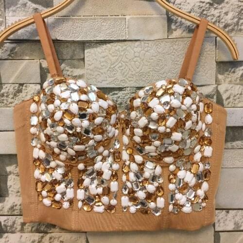 2020 New Unique Beading Gaga Bustier Camis Underwear Sexy Night Club Bralette Womens Bra Cropped Top Vest Celebrity Party