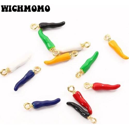 2020 New 10pcs/bag 21*4MM High Quality Zinc Alloy Drop Oil Little Pepper Charms Pendants for DIY Earring Jewelry Accessories