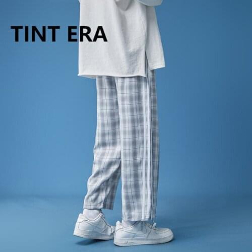 TINT ERA New Casual Pants Womens Summer Thin Wide-leg Plaid Pants Ins Trendy Straight Loose And Thin Nine-point Pants