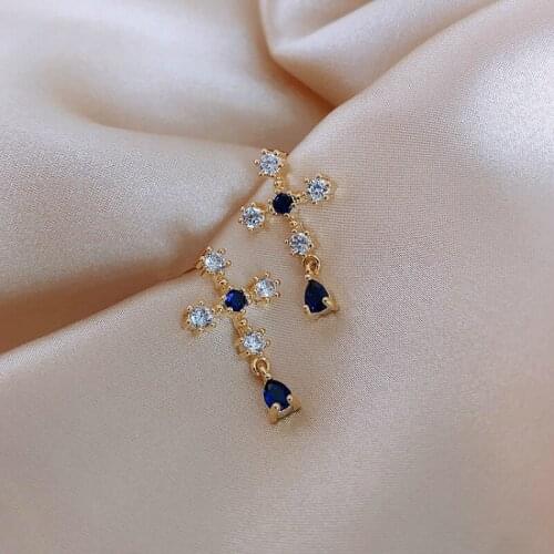 New Earings Fashion Jewelry Cross Blue Crystal Earrings Brincos Earrings For Women Oorbellen Statement Earrings Luxury Earrings