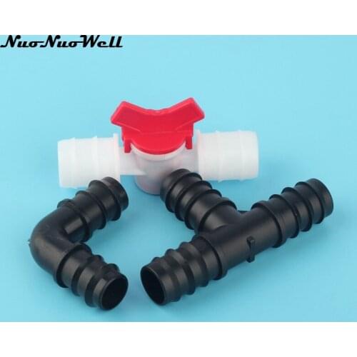 NuoNuoWell Plastic 25mm Soft Hose Ball Valve+25mm Tee Connector+ 25mm 90 degree Connector Garden Micro Irrigation Watering