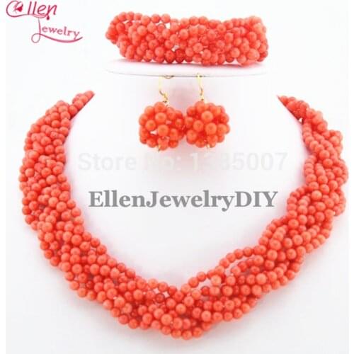 Charming Handmade Plait Orange Coral Jewelry Set Nigerian Wedding african beads Jewelry Sets TL1056