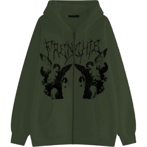 Women Hooded with Pockets Autumn Winter Female Printed Pattern Zipper Closure Coat