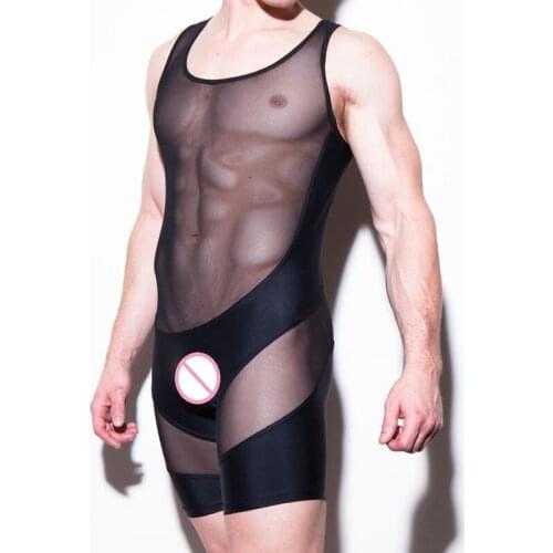 Sexy Mens Mesh Boxers 1pcs Mens underwear body wear brand sexy boxer bodysuits mens body suit for men sexy sheer see through