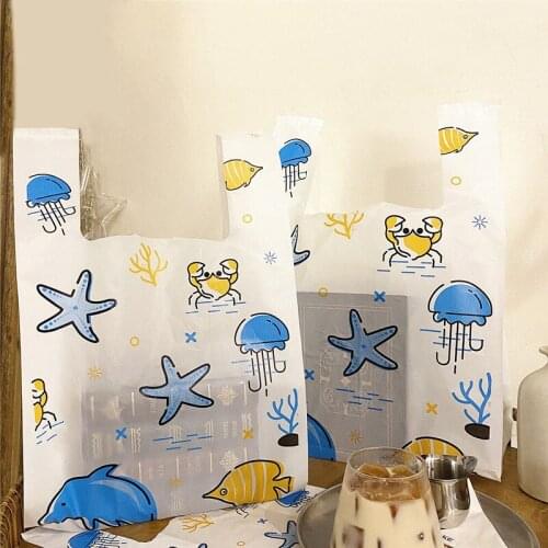 50pcs Marine Animal Plastic Bag Seafood Snack Food Packaging Pouch Disposable Restaurant Takeaway Bag