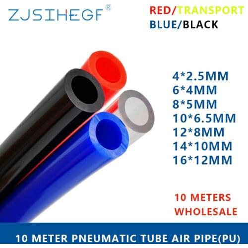 10 Meters Lots Pneumatic Hose Pu Pipe 4 * 2.5 6 * 4 8 * 5 10 * 6.5 12 * 8 14 * 10 16 * 12 Mm Air Tube Compressor Tubing