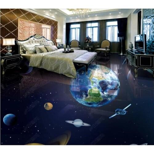 PVC Universe galaxy earth planet non-slip waterproof self-adhesive 3D floor sticker tiles bathroom 3D wallpaper