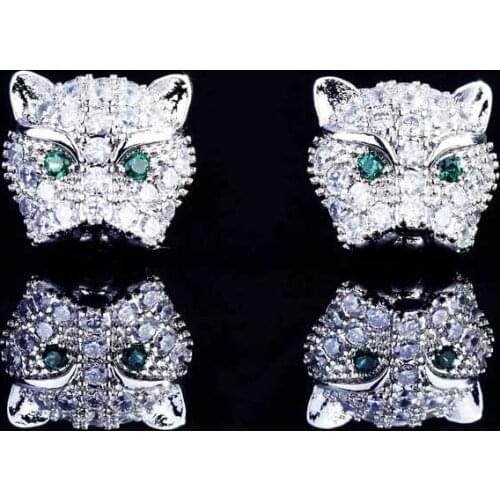 Luxury Charm Little Leopard Stud Earrings Full Inlay Shine Small Zircon Fashion Punk Animal Jewelry For Women Party Birthday Gif