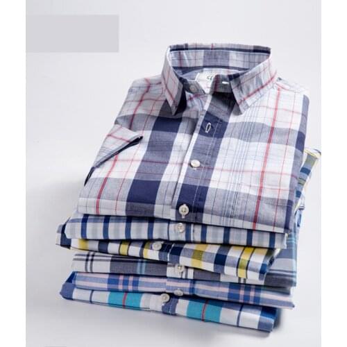 Summer Brand Mens Short Sleeve Plaid Leisure Shirt High Quality Cotton Single Breasted Loose Male Clothes Large Size M-6XL