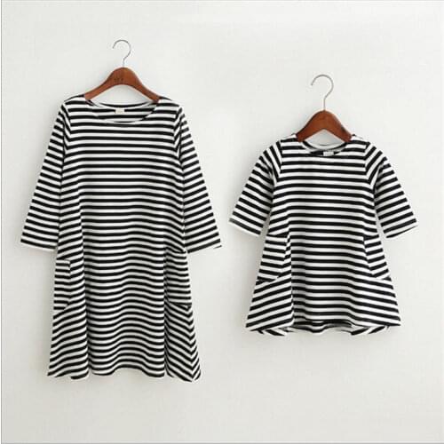 Family Clothing Matching Mother And Daughter Clothes Striped Dresses Outfits hot Girl dresses Autumn clothes Family Match