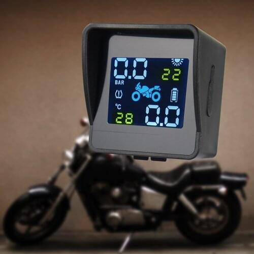 USB Solar Charging Motorcycle TPMS Motor Tire Pressure Tyre Temperature Monitoring Alarm System with 2 External Sensors
