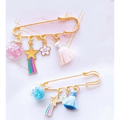 Glass ball tassel rainbow Brooch New Enamel Cute Cartoon Candy Pendant Lapel Pins Trinket for Clothes Accessory Safe-Pin Design