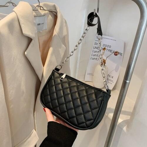Underarm Baguette Shoulder Bag Female Women Bag Designer Handbag Purse Chain Fashion PU Leather 2021 New Zipper Diamond Lattice