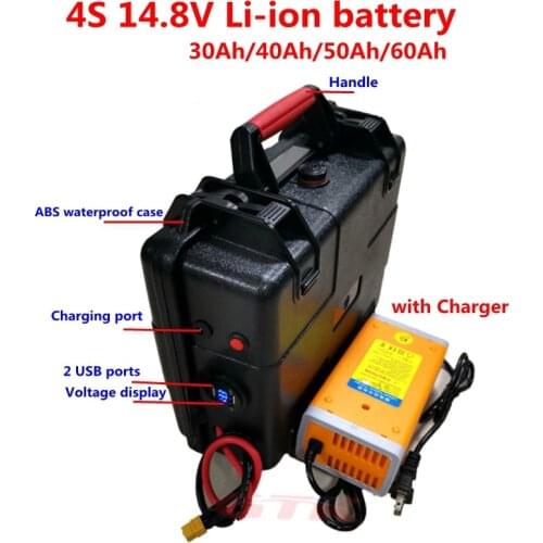 Waterproof 14.8V 30Ah 40Ah 50Ah 60Ah Lithium battery for solar street lamp, UPS ,medical devices ,emergency light+5A Charger