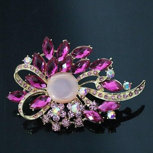 Fashion Large Flower Brooches for Women 8 Colors Crystal Party Wedding Clothes Accessory Gold-color Pins Jewelry B1234