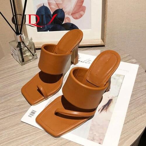 CJDLY 2020New Popular Roman Sandals Personality Clip Toe Square Head Women Slippers Fashion Stiletto Heels Elegant Dress Shoes