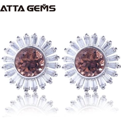 Diaspore Sterling Silver Earrings for Women White Sapphire Side Stone Created Sultanite Sunflower Design Wedding Earrings