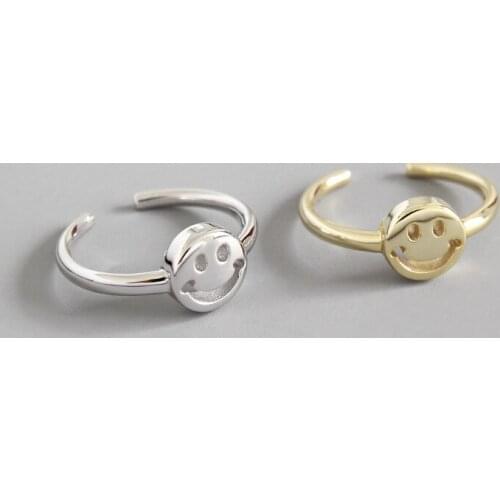 WYJZY Smiley sterling silver opening ring for women Fashion student cute style with jewelry ring size adjustment range 5-6