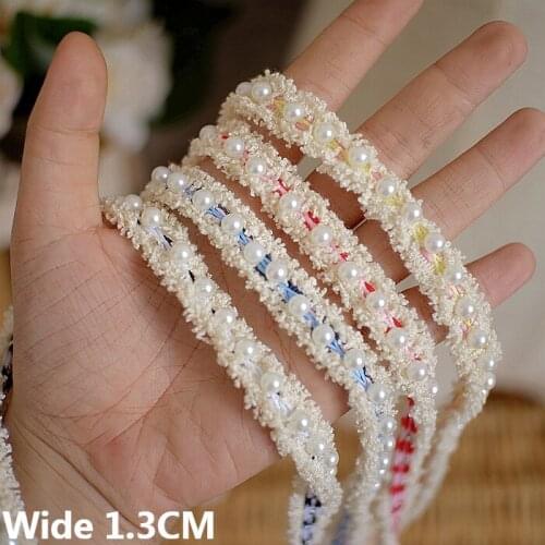 1.3CM Wide Korean Cotton Embroidered 3D Lace Ribbon Dress Collar Beaded Fringe Trim DIY Wedding Hats Shoes Curtains Home Decor