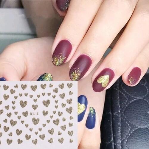 1pcs Sweet Heart 3D Nail Sticker Shiny Nail Decal With Glitter Powder Manicure Adhesive Nail Art Decoration Accessories