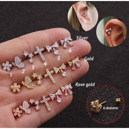 1 PC Bow Butterfly Ear helix earring cartilage tragus stud barbells conch ear piercing jewelry ear sweep helix rook snug ring