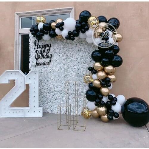 118pcs Black Gold White Chrome Metal Balloons Garland Arch Kit Baby Shower Birthday Wedding Engagement Anniversary Party Decor