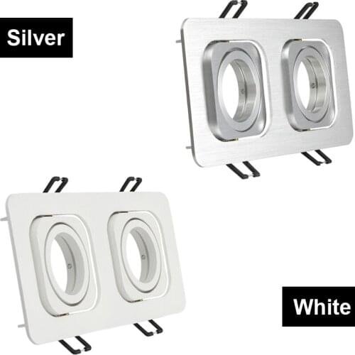 2PCS Double Head Silver/White Aluminum Modern LED Ceiling Lights Fixture MR16 GU10 Adjustable Square for led spotlight fittings
