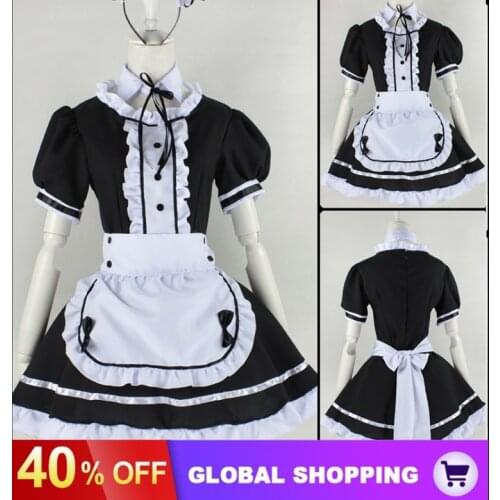 2021 Black Cute Lolita Maid Costumes French Maid Dress Girls Woman Amine Cosplay Costume Waitress Party Stage Costumes