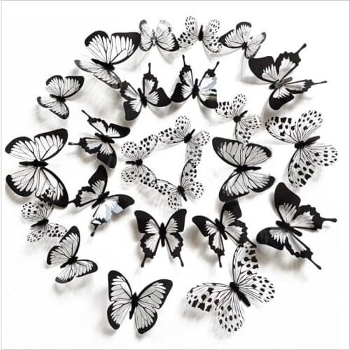 3D Stereo Simulation Black And White Pattern Butterfly Wall Stickers For Refrigerator Door Living Room Decoration