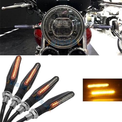 Newest 4pcs Universal Flowing Flicker LED Motorcycle Turn Signal Indicators Blinkers Flexible Bendable Amber Moto Light Lamp