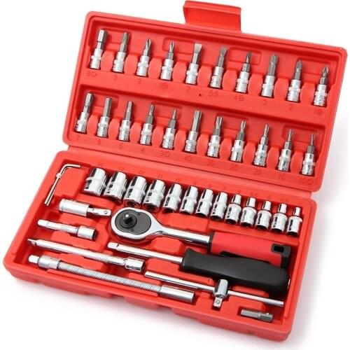 46 Pieces / Set Car Repair Tool Set Household Hand Tool Kit Wrench Screwdriver Socket Carbon Steel Combination Set + Tool Box