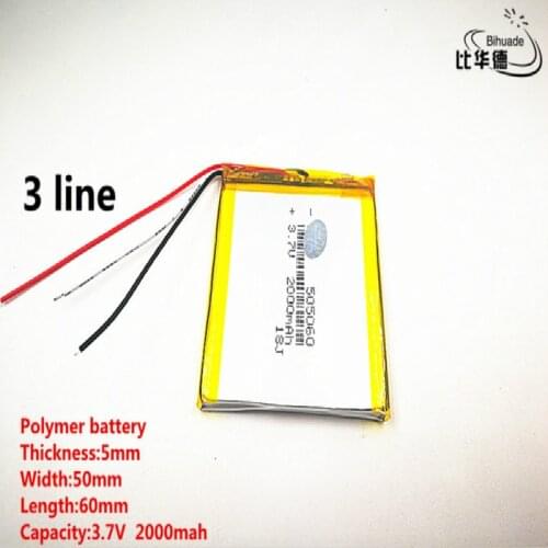 5pcs/lot 3 line Good Qulity 3.7V,2000mAH,505060 Polymer lithium ion / Li-ion battery for TOY,POWER BANK,GPS,mp3,mp4