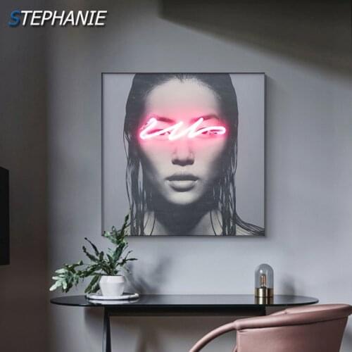 Abstract Neon Women Canvas Painting Picture Modern Black and White Wall Art Poster Print for Living Room Nordic Home Decoration