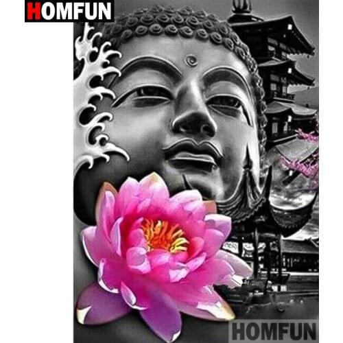 HOMFUN Full Square/Round Drill 5D DIY Diamond Painting "Lotus religion buddha" Embroidery Cross Stitch 5D Home Decor A50059