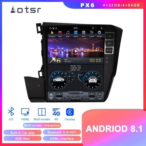 Tesla style Android 8.1 4+64GB Car GPS Navigation for Honda Civic 2012+ auto stereo radio multimedia No DVD Player with carplay