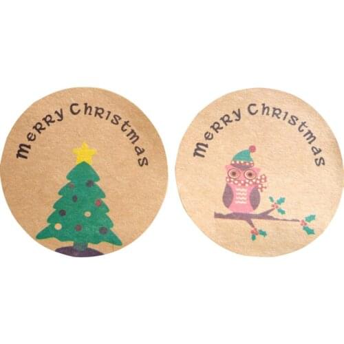 Free shipping 1200ps Cowhide Christmas Tree Owl Stickers New Years DIY Paper Label Kid Stationery